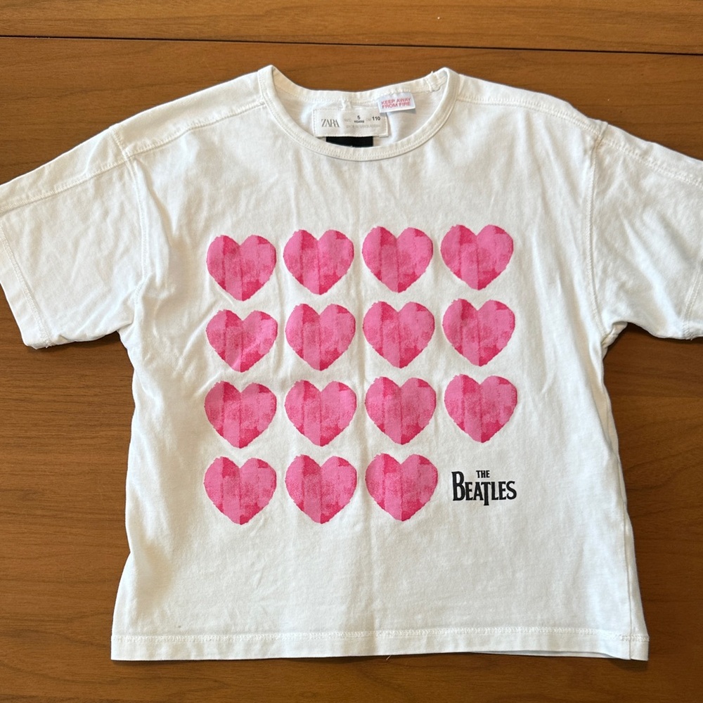Zara Kids White Tee with Pink Heart Pattern